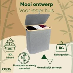 JoFlow® Wasmand Met Wassorteerder En Deksel | Wasbox Met 3 Vakken | Bamboe | 120L -Huishoudelijke Artikelen Winkel 1200x1200 1584