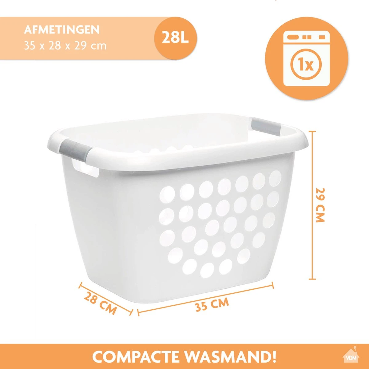 LaundrySpecialist Wasmand Met Soft Grip Handvaten – 35 X 28 X 29 Cm – 28 Liter – Wit 4 LaundrySpecialist Wasmand Met Soft Grip Handvaten – 35 X 28 X 29 Cm – 28 Liter – Wit - Afbeelding 2