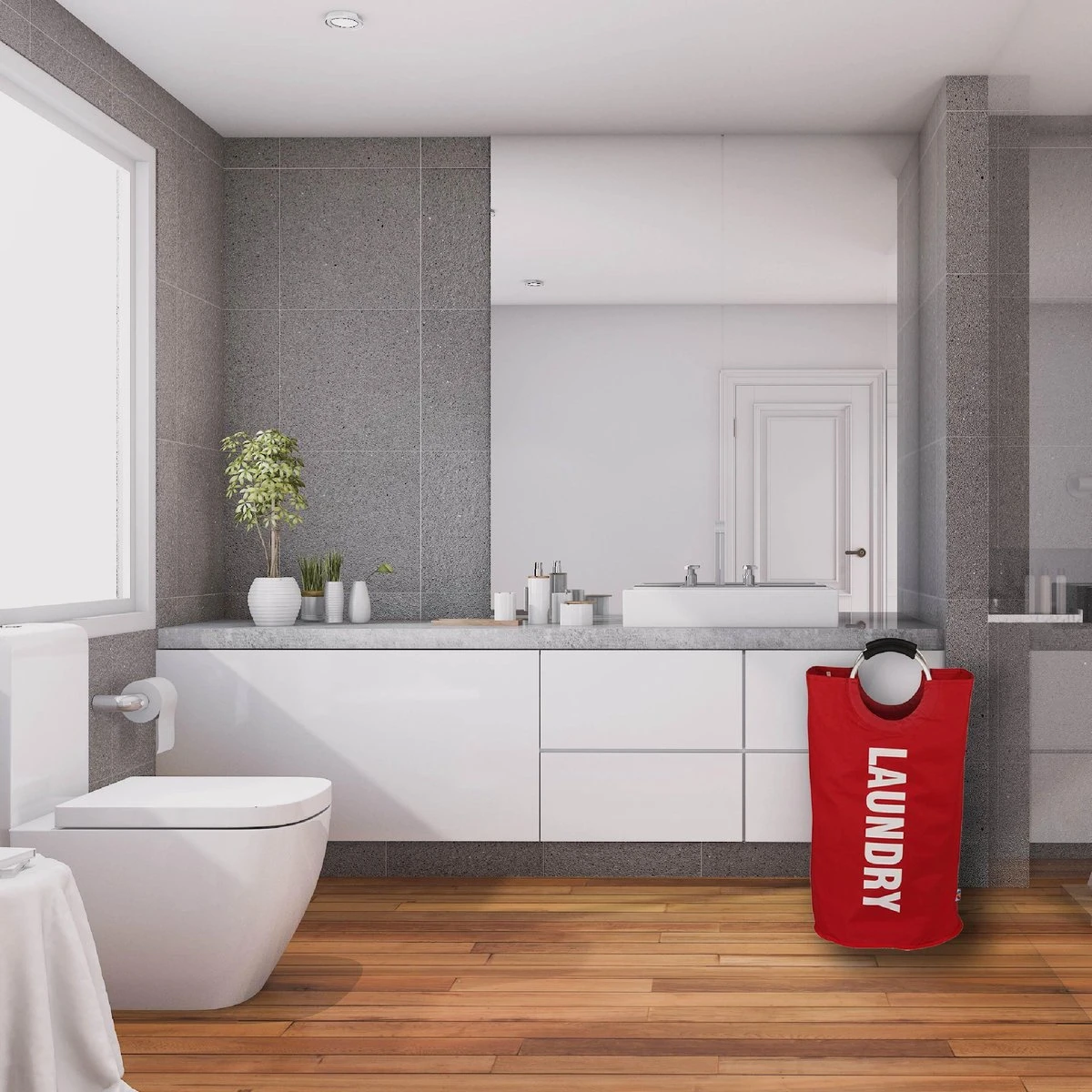 Wonair® Wasmand – Waszak – Wassorteerder - Opvouwbaar – Rood – 81L 6 Wonair® Wasmand – Waszak – Wassorteerder - Opvouwbaar – Rood – 81L - Afbeelding 4