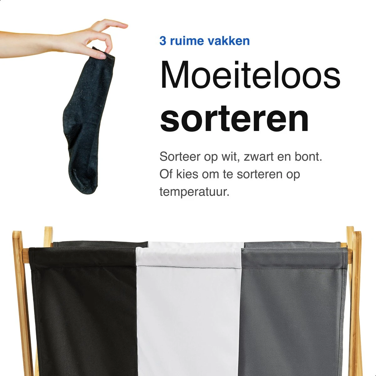 Vivid Green Wasmand Met 3 Vakken - Wassorteerder - Opvouwbaar - Wasmanden - Bamboe - 105L 7 Vivid Green Wasmand Met 3 Vakken - Wassorteerder - Opvouwbaar - Wasmanden - Bamboe - 105L - Afbeelding 5