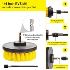 Merkloos 4-delige Borstelset Voor Boormachine - Inclusief Verlengstuk - Opzetborstels - Schrobborstel - Schuurborstel - Schoonmaakborstel - Tapijtreiniger - Brush - Geel - Gratis Verzending -Huishoudelijke Artikelen Winkel 1200x1200 1753