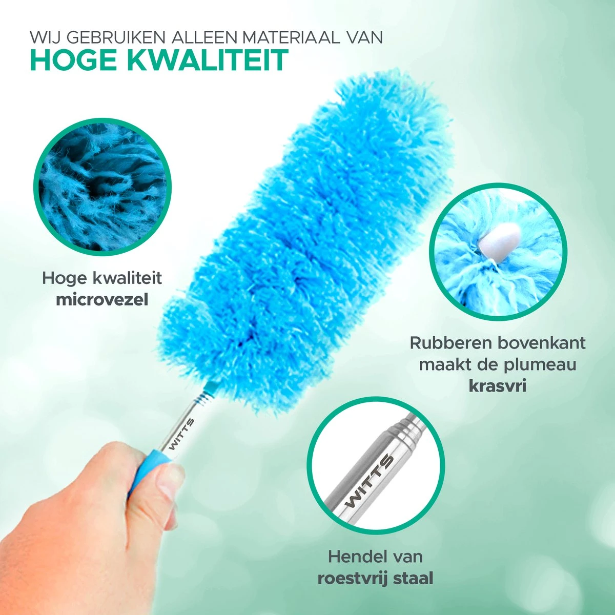 WITTS Telescopische Plumeau Met Telescoopsteel - 60 Tot 140 Cm - Uitschuifbaar - Blauw 4 WITTS Telescopische Plumeau Met Telescoopsteel - 60 Tot 140 Cm - Uitschuifbaar - Blauw - Afbeelding 2