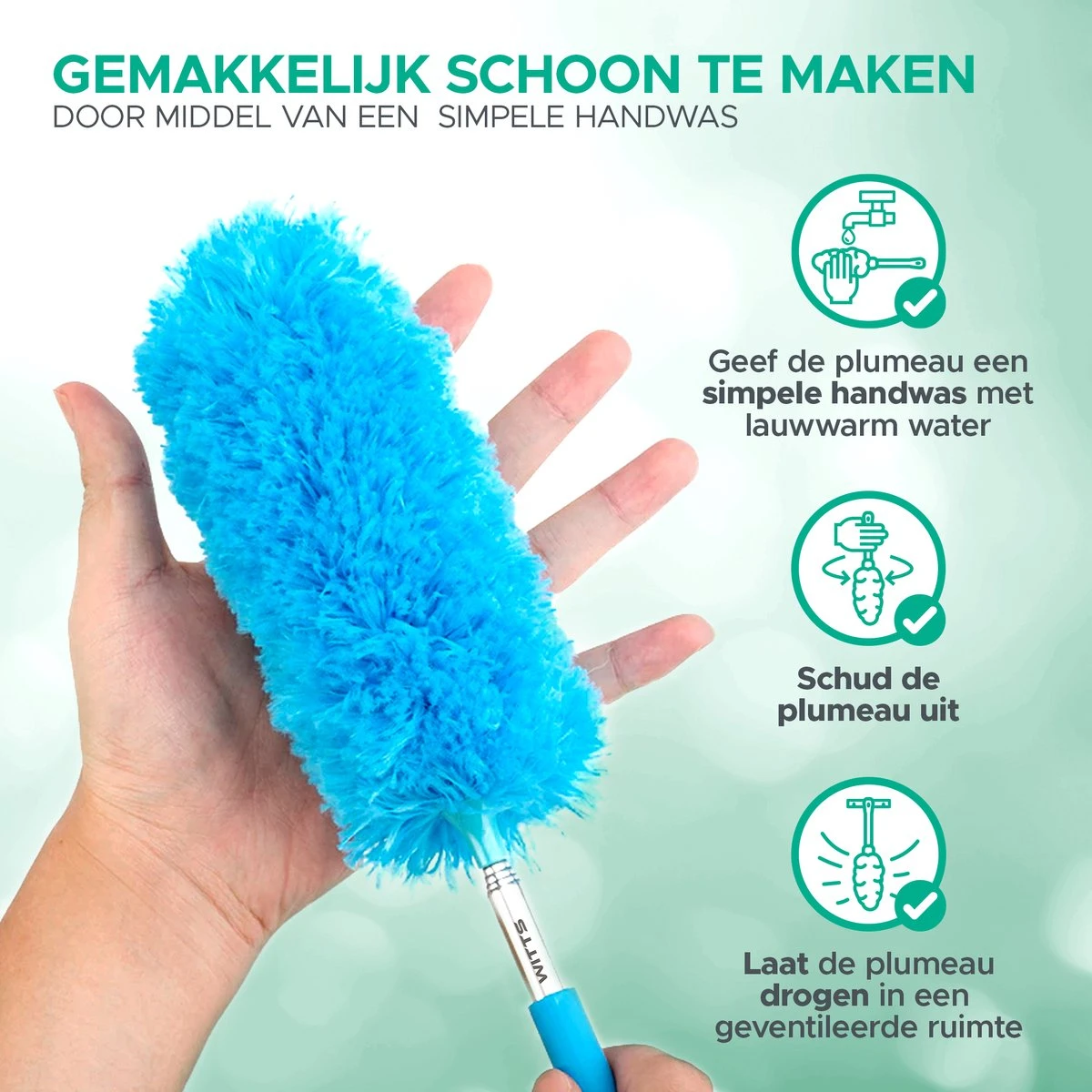 WITTS Telescopische Plumeau Met Telescoopsteel - 60 Tot 140 Cm - Uitschuifbaar - Blauw 5 WITTS Telescopische Plumeau Met Telescoopsteel - 60 Tot 140 Cm - Uitschuifbaar - Blauw - Afbeelding 3