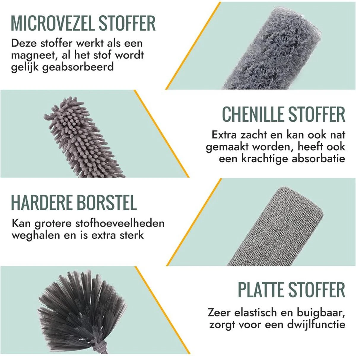 Livv Goods Telescopische Plumeau Set Met Telescoopsteel - 5 In 1 - Tot 250 Cm Uitschuifbaar - Duster - Stoffer 6 Livv Goods Telescopische Plumeau Set Met Telescoopsteel - 5 In 1 - Tot 250 Cm Uitschuifbaar - Duster - Stoffer - Afbeelding 4