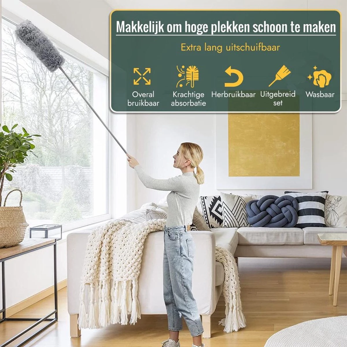 Livv Goods Telescopische Plumeau Set Met Telescoopsteel - 5 In 1 - Tot 250 Cm Uitschuifbaar - Duster - Stoffer 7 Livv Goods Telescopische Plumeau Set Met Telescoopsteel - 5 In 1 - Tot 250 Cm Uitschuifbaar - Duster - Stoffer - Afbeelding 5