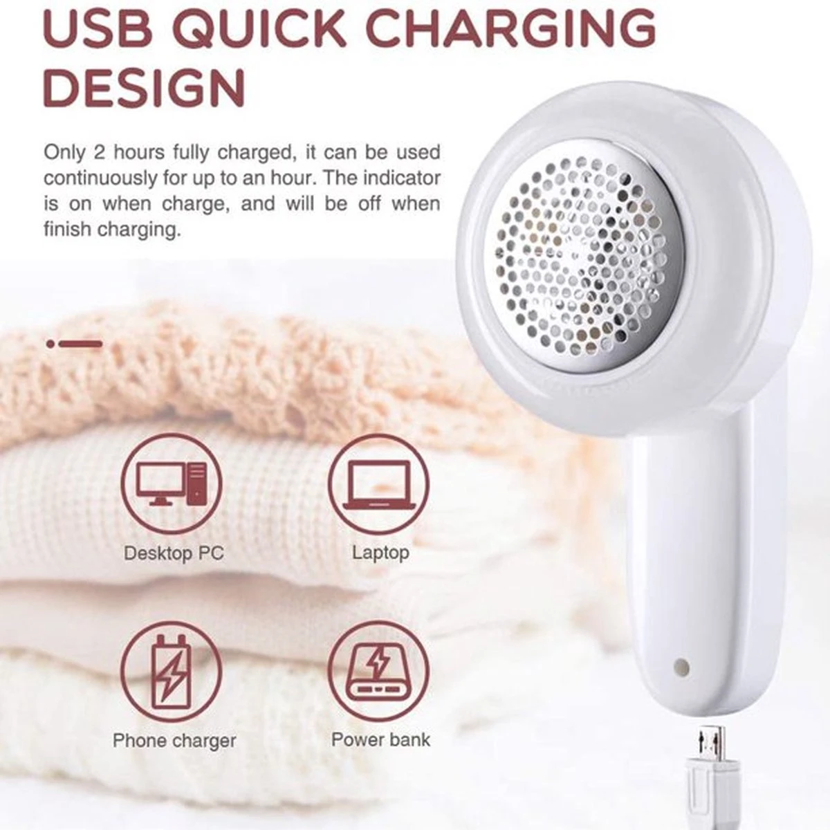 IBright Elektrische Pluizenverwijderaar - Ontpluizer - Draadloos - Oplaadbaar Met USB - Lichtgewicht - Incl. 2 Extra Opzetstukken - Wit 10 IBright Elektrische Pluizenverwijderaar - Ontpluizer - Draadloos - Oplaadbaar Met USB - Lichtgewicht - Incl. 2 Extra Opzetstukken - Wit - Afbeelding 8