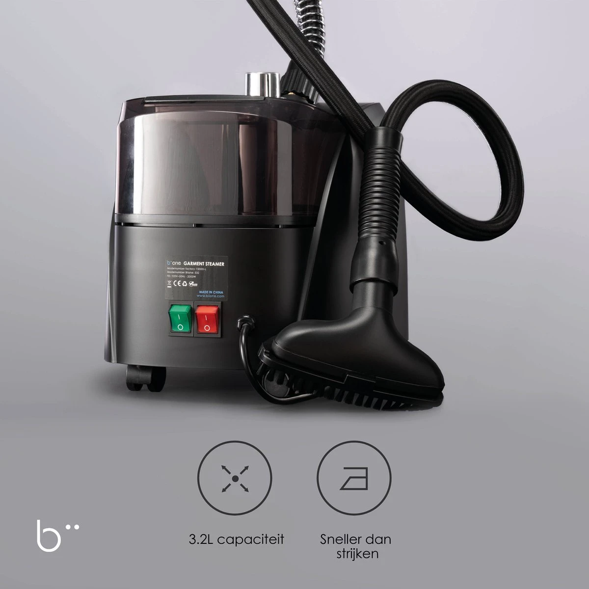 Biione - Kledingstomer - 2000W - Mat Zwart - Stomer Kleding - Steamer 5 Biione - Kledingstomer - 2000W - Mat Zwart - Stomer Kleding - Steamer - Afbeelding 3