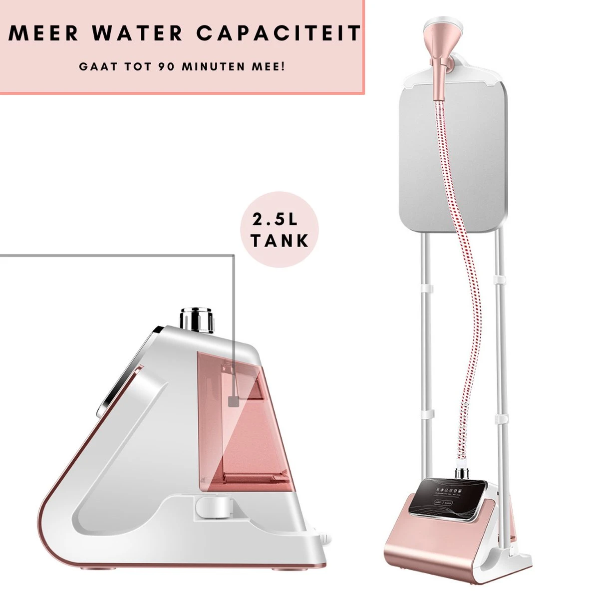 Niceey Kledingstomer - Incl. Strijkplank - Met 6 Standen - Krachtig Stomen - Steamer - 1800Watt - 2,5L Watercapaciteit - Wit/Roze 5 Niceey Kledingstomer - Incl. Strijkplank - Met 6 Standen - Krachtig Stomen - Steamer - 1800Watt - 2,5L Watercapaciteit - Wit/Roze - Afbeelding 3