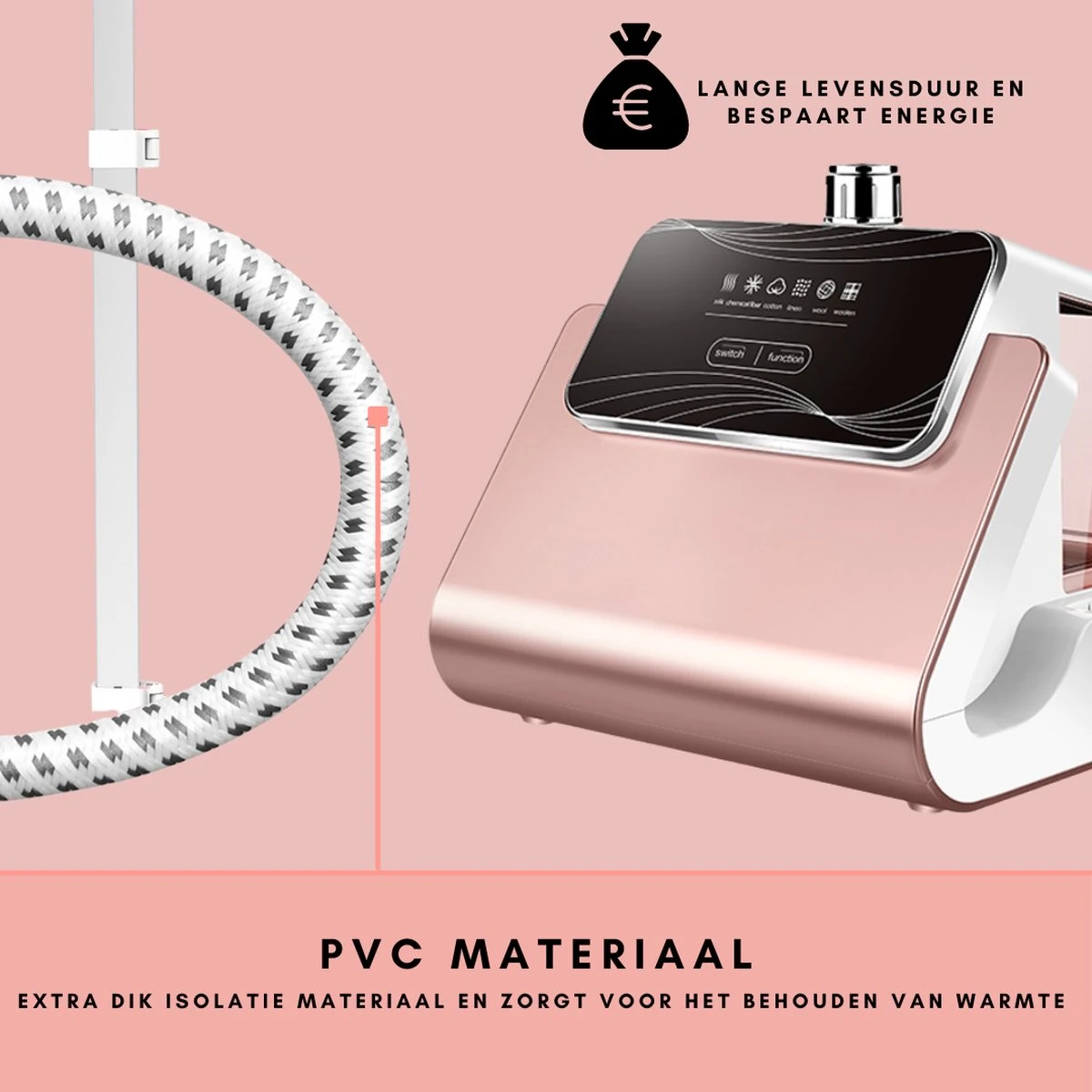 Niceey Kledingstomer - Incl. Strijkplank - Met 6 Standen - Krachtig Stomen - Steamer - 1800Watt - 2,5L Watercapaciteit - Wit/Roze 9 Niceey Kledingstomer - Incl. Strijkplank - Met 6 Standen - Krachtig Stomen - Steamer - 1800Watt - 2,5L Watercapaciteit - Wit/Roze - Afbeelding 7