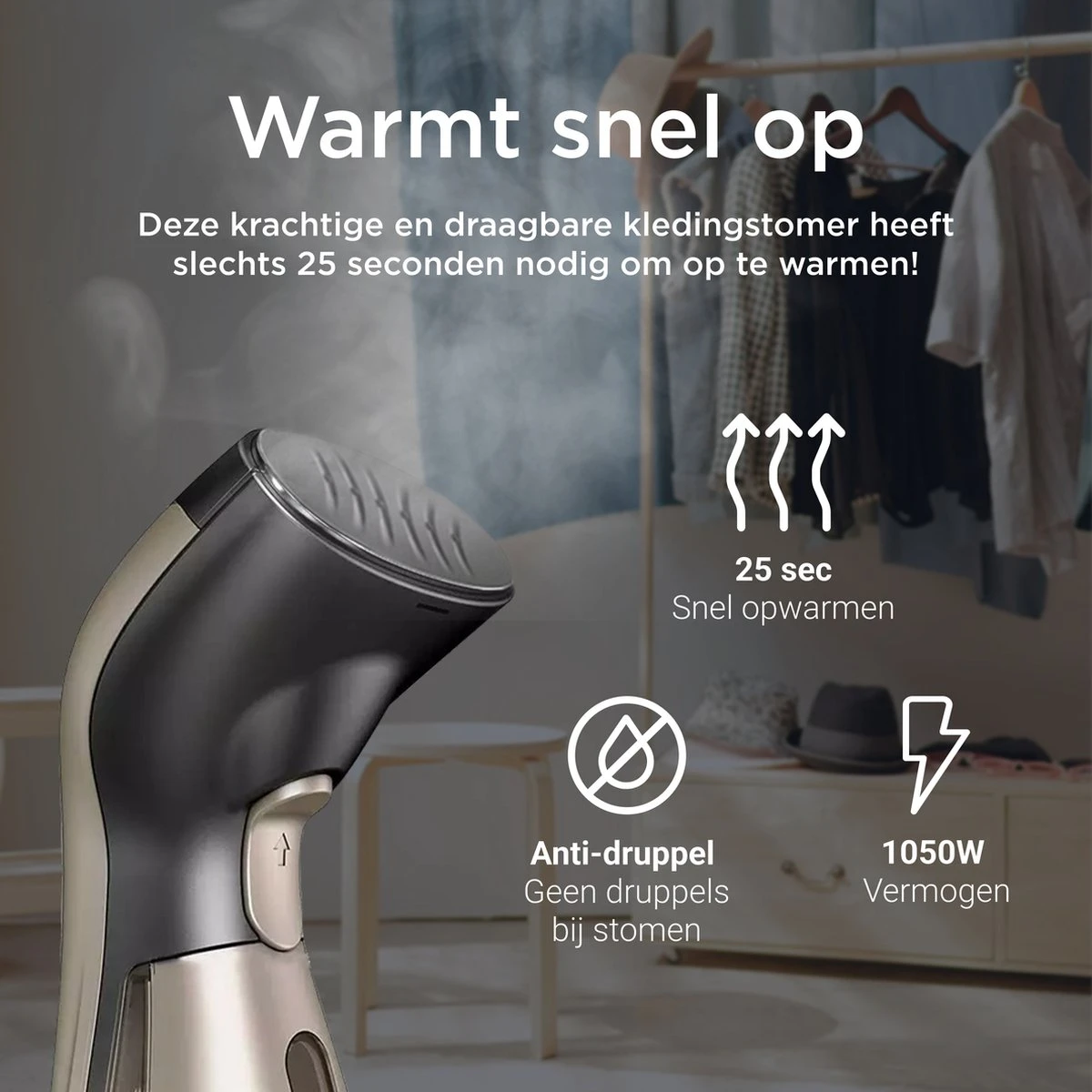 Luxe Kledingstomer - Handstomer - Handstoomreiniger - Stoomstrijkijzer - Stomer Kleding - Voor Op Reis - Goud 5 Luxe Kledingstomer - Handstomer - Handstoomreiniger - Stoomstrijkijzer - Stomer Kleding - Voor Op Reis - Goud - Afbeelding 3