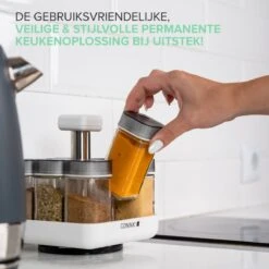 Coninx Kruidenrek Staand - Draaiend Kruidenrek Met Glazen Potjes - Kruidencarrousel Draaibaar - 8 Kruidenpotjes - Wit / RVS -Huishoudelijke Artikelen Winkel 1200x1200 737