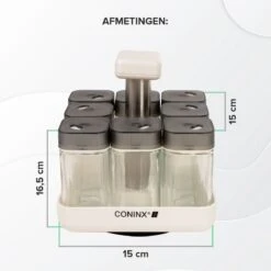 Coninx Kruidenrek Staand - Draaiend Kruidenrek Met Glazen Potjes - Kruidencarrousel Draaibaar - 8 Kruidenpotjes - Wit / RVS -Huishoudelijke Artikelen Winkel 1200x1200 738