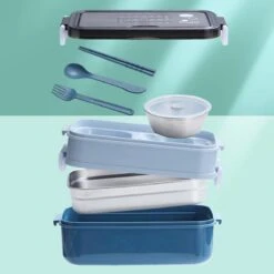 Lunchbox - Meal Prep Bakjes - Lunch Box Met Deksel - Meal Prep – Bento Box - Lunchtrommel Met Bestek Blauw -Huishoudelijke Artikelen Winkel 1200x1200 754