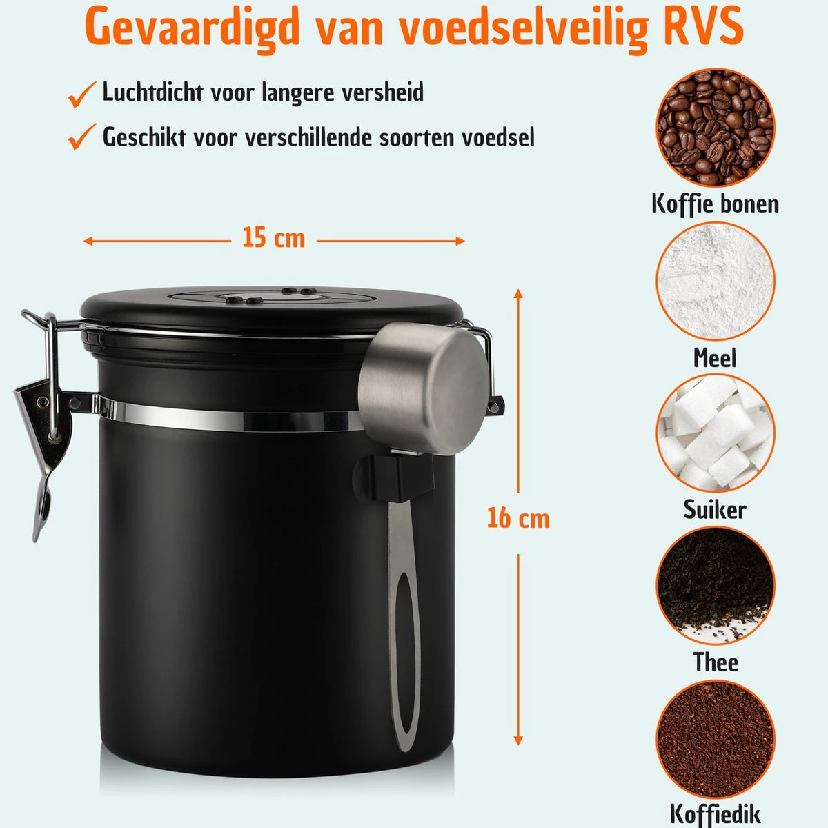 Koffie Bewaarbus Luchtdicht Met CO2 Uitlaat - Koffieblik Bewaarblik Voor 500 Gr Koffiebonen - Zwart - 1.2L 5 Koffie Bewaarbus Luchtdicht Met CO2 Uitlaat - Koffieblik Bewaarblik Voor 500 Gr Koffiebonen - Zwart - 1.2L - Afbeelding 3