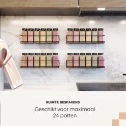 Noswo Kruidenrek Ophangbaar - Voor 24 Kruidenpotjes - 4 Stuks - Keukenrek Hangend - RVS - Zwart -Huishoudelijke Artikelen Winkel 1200x1200 767