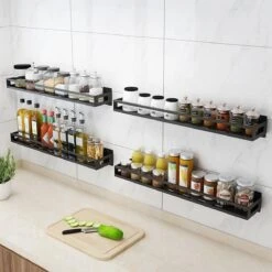 Merkloos Kruidenrek / Opbergrek - RVS - Perforatievrij Aan De Muur Gemonteerd - 50x13x6 Cm - Zwart -Huishoudelijke Artikelen Winkel 1200x1200 775