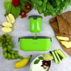 Homra Lunchset In Tas BREAQ Green - Broodtrommel - Yoghurtbeker - Koeltas - Lunch To Go - Duurzaam Kunststof - BPA Vrij - Lunchtrommel - Magnetron, Diepvries, Vaatwasser Bestendig - Grijs Met Groen - Picknick - Kantoor - School - Vers Houden -Huishoudelijke Artikelen Winkel 1200x1200 814