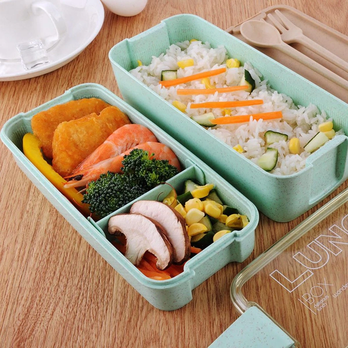 Lunchbox - Meal Prep Bakjes - Lunch Box Met Deksel - Meal Prep – Bento Box - Lunchtrommel Met Bestek Beige 9 Lunchbox - Meal Prep Bakjes - Lunch Box Met Deksel - Meal Prep – Bento Box - Lunchtrommel Met Bestek Beige - Afbeelding 7