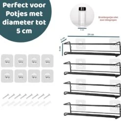 Mmoods Kruidenrek Ophangbaar Zonder Boren - 4 Laags Voor 24 Kruidenpotjes - Speciaal Voor Muur, Wandkast, Kastdeur - Hangende Kruidenorganizer Keuken - Keukenaccessoires -Huishoudelijke Artikelen Winkel 1200x1200 859