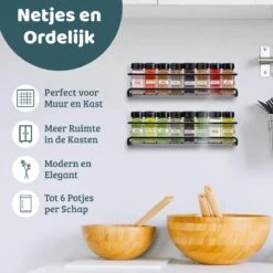 Mmoods Kruidenrek Ophangbaar Zonder Boren - 2 Laags Voor 16 Kruidenpotjes - Speciaal Voor Muur, Wandkast, Kastdeur - Hangende Kruidenorganizer Keuken - Keukenaccessoires -Huishoudelijke Artikelen Winkel 1200x1200 869