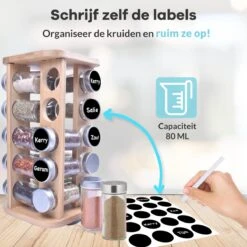 LuZana® Draaibaar Kruidenrek Staand Met Potjes - Bamboe- 20 Kruidenpotjes Met Strooideksel – Incl. Labels, Krijtstift En Trechter -Huishoudelijke Artikelen Winkel 1200x1200 909