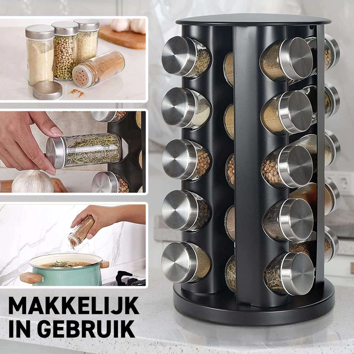Merkloos Draaibaar Kruidenrek Met 20 Kruidenpotjes - Kruidenrek Staand - Aanrecht Organiser - Glazen Potjes Met Deksel - Inclusief 32 Etiketten En 1 Uitwisbare Stift - Ronde Afwerking - Zwart 10 Merkloos Draaibaar Kruidenrek Met 20 Kruidenpotjes - Kruidenrek Staand - Aanrecht Organiser - Glazen Potjes Met Deksel - Inclusief 32 Etiketten En 1 Uitwisbare Stift - Ronde Afwerking - Zwart - Afbeelding 8