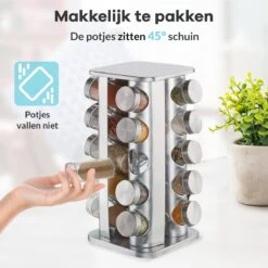 LuZana® Draaibaar Kruidenrek -RVS- Staand Met Potjes - 20 Kruidenpotjes Met Strooideksel – Incl. Labels, Krijtstift En Trechter -Huishoudelijke Artikelen Winkel 1200x1200 935