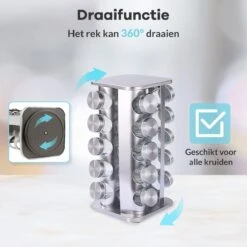 LuZana® Draaibaar Kruidenrek -RVS- Staand Met Potjes - 20 Kruidenpotjes Met Strooideksel – Incl. Labels, Krijtstift En Trechter -Huishoudelijke Artikelen Winkel 1200x1200 938