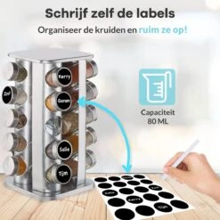 LuZana® Draaibaar Kruidenrek -RVS- Staand Met Potjes - 20 Kruidenpotjes Met Strooideksel – Incl. Labels, Krijtstift En Trechter -Huishoudelijke Artikelen Winkel 1200x1200 939
