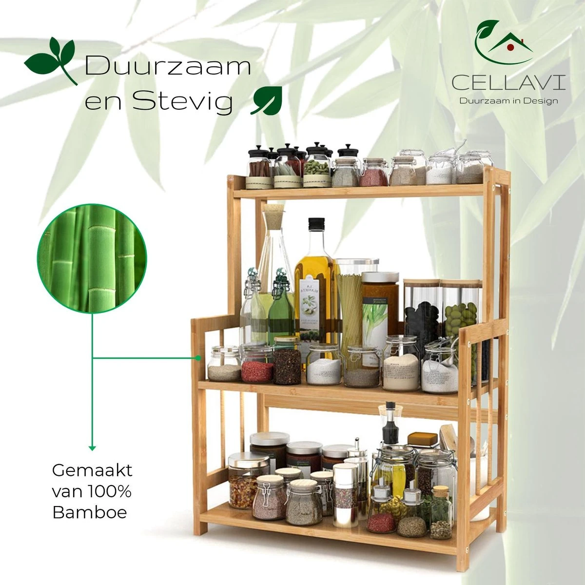 Cellavi Duurzaam Kruidenrek Staand Van Bamboe - Keukenrek Verstelbaar - Keuken Accessoires - Stevige Constructie - Multifunctioneel En Waterafstotend 7 Cellavi Duurzaam Kruidenrek Staand Van Bamboe - Keukenrek Verstelbaar - Keuken Accessoires - Stevige Constructie - Multifunctioneel En Waterafstotend - Afbeelding 5