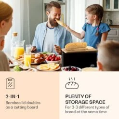 Klarstein Granrosi Oklahoma Broodtrommel - 35,5 X 15,5 X 23 Cm - Brooddoos Met Snijplank - Metaal & Bamboe -Huishoudelijke Artikelen Winkel 1200x1200 958