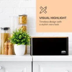 Klarstein Granrosi Oklahoma Broodtrommel - 35,5 X 15,5 X 23 Cm - Brooddoos Met Snijplank - Metaal & Bamboe -Huishoudelijke Artikelen Winkel 1200x1200 959