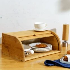 Merkloos Decopatent® Broodtrommel Met Rolluik - Bamboe Houten Brooddoos Met Schuifdeksel - Broodtrommel - Brood Bewaren En Vers Houden -Huishoudelijke Artikelen Winkel 1200x1200 968