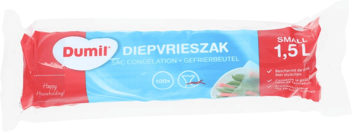 Dumil® | 5 Rollen A 100 Diepvrieszakjes Sluitstrip Small 1,5 Liter | Freezerbag 4 Dumil® | 5 Rollen A 100 Diepvrieszakjes Sluitstrip Small 1,5 Liter | Freezerbag - Afbeelding 2