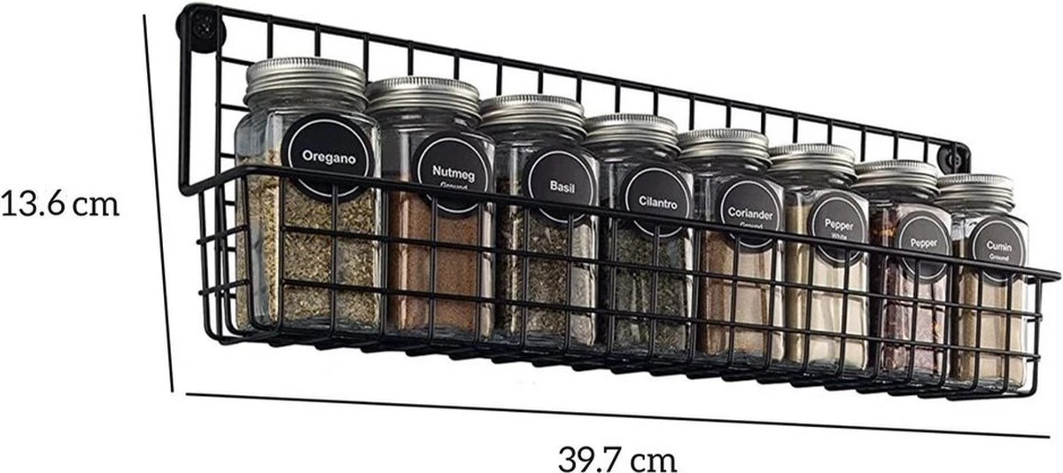 Friendly Kitchen Ophangbaar Kruidenrek - 4 Kruidenrekjes Voor Totaal 32 Kruidenpotjes - Spice Rack - Staal - Zwart 7 Friendly Kitchen Ophangbaar Kruidenrek - 4 Kruidenrekjes Voor Totaal 32 Kruidenpotjes - Spice Rack - Staal - Zwart - Afbeelding 5