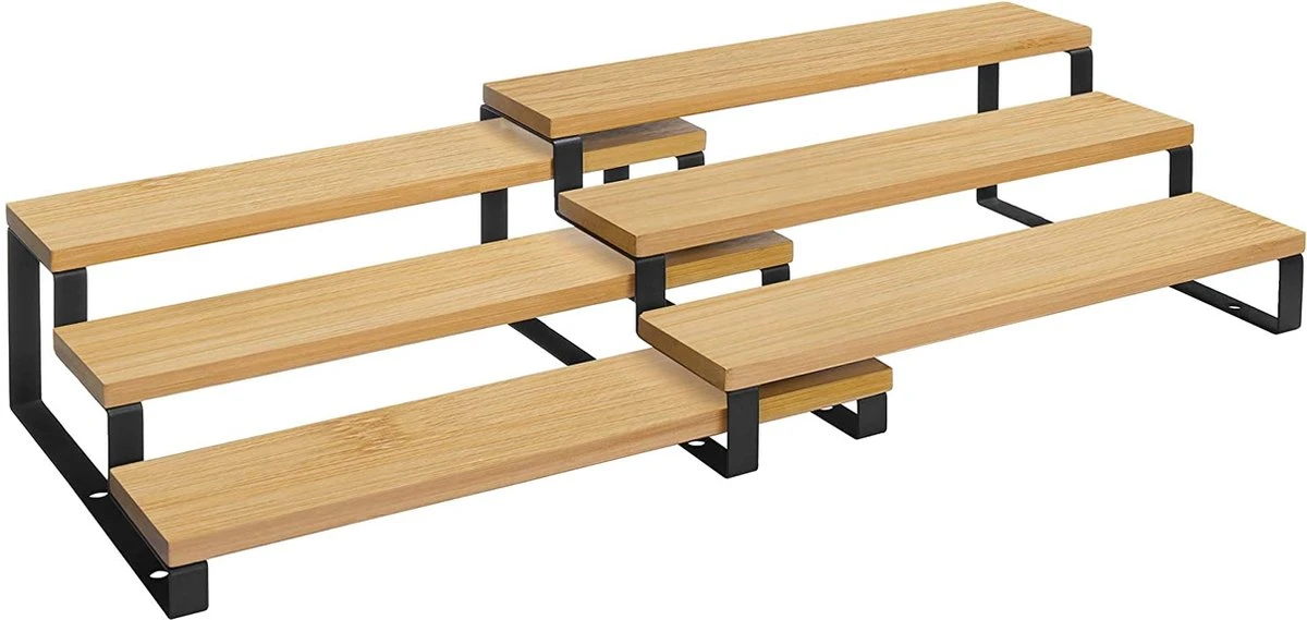 Kruidenrekken, Set Van 2, Keukenrekken, Met 3 Planken, Bamboe, Uitschuifbaar, Stapelbaar, Voor Keuken, Werkblad, Zwart 3 Kruidenrekken, Set Van 2, Keukenrekken, Met 3 Planken, Bamboe, Uitschuifbaar, Stapelbaar, Voor Keuken, Werkblad, Zwart