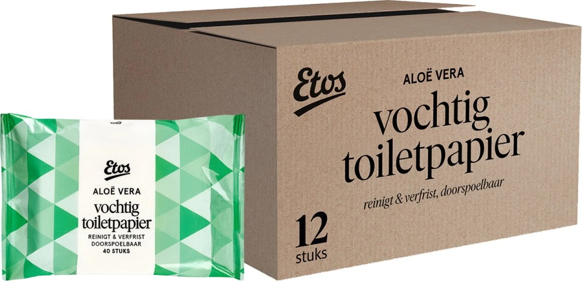 Etos Vochtig Toiletpapier – Aloë Vera – 480 Stuks (12 X 40) - Megabox 2 Etos Vochtig Toiletpapier – Aloë Vera – 480 Stuks (12 X 40) - Megabox