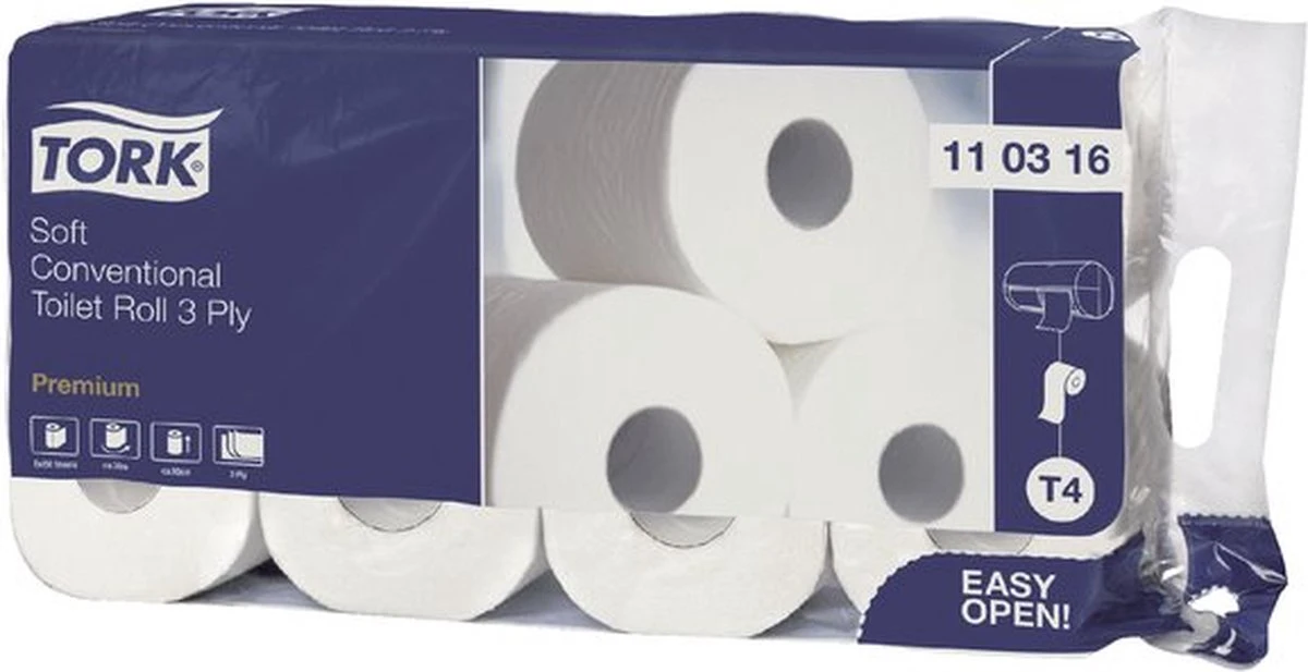 Tork Traditioneel Toiletpapier 3-laags Wit 250 Vel T4 Premium 6 Tork Traditioneel Toiletpapier 3-laags Wit 250 Vel T4 Premium - Afbeelding 4