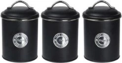 Merkloos 3x Zwart Voorraadblik Suiker, Thee En Koffie - Levensmiddelen Bewaren - Voorraadblikken/voorraadtrommels
