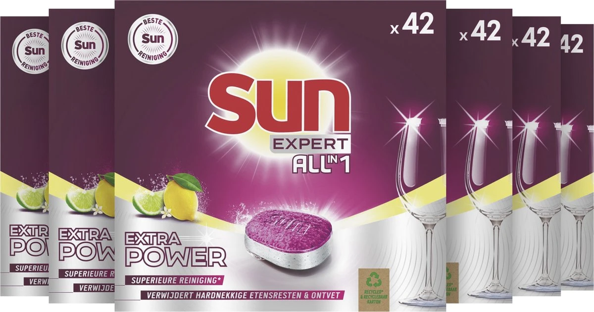SUN® Sun Tabs Extra Power Citroen - Vaatwastabletten - 6 X 42ST 4 SUN® Sun Tabs Extra Power Citroen - Vaatwastabletten - 6 X 42ST - Afbeelding 2