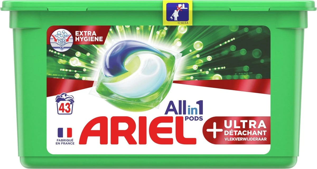 Ariel All In 1 Wasmiddel Pods + Ultra Vlekverwijderaar - 3x43 Wasbeurten - Voordeelverpakking 4 Ariel All In 1 Wasmiddel Pods + Ultra Vlekverwijderaar - 3x43 Wasbeurten - Voordeelverpakking - Afbeelding 2