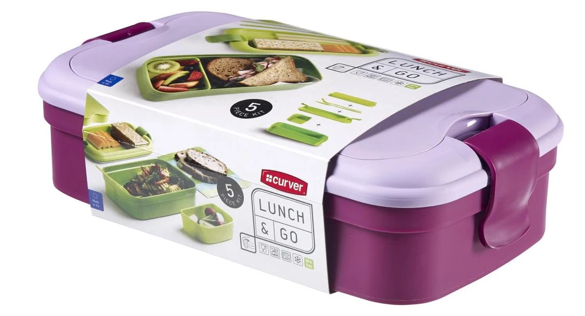 Curver Lunch&Go Lunchbox - Met Bestek - Paars 4 Curver Lunch&Go Lunchbox - Met Bestek - Paars - Afbeelding 2