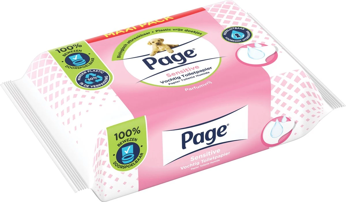 Page Vochtig Toiletpapier - 6 X 74 Stuks - Sensitive Maxi Vochtig Wc Papier - Voordeelverpakking 5 Page Vochtig Toiletpapier - 6 X 74 Stuks - Sensitive Maxi Vochtig Wc Papier - Voordeelverpakking - Afbeelding 3