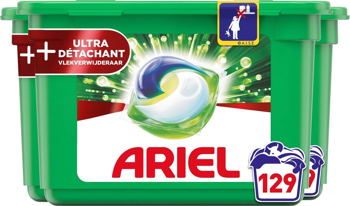 Ariel All In 1 Wasmiddel Pods + Ultra Vlekverwijderaar - 3x43 Wasbeurten - Voordeelverpakking 3 Ariel All In 1 Wasmiddel Pods + Ultra Vlekverwijderaar - 3x43 Wasbeurten - Voordeelverpakking