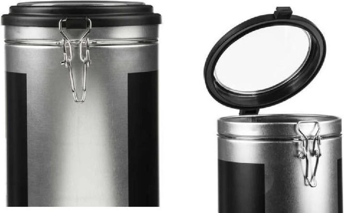 Préfère® Koffiebonen Bewaarbus 1,6L - Koffiepads Bewaarbus - Koffieblikbewaarblik - Zilver/Zwart 4 Préfère® Koffiebonen Bewaarbus 1,6L - Koffiepads Bewaarbus - Koffieblikbewaarblik - Zilver/Zwart - Afbeelding 2
