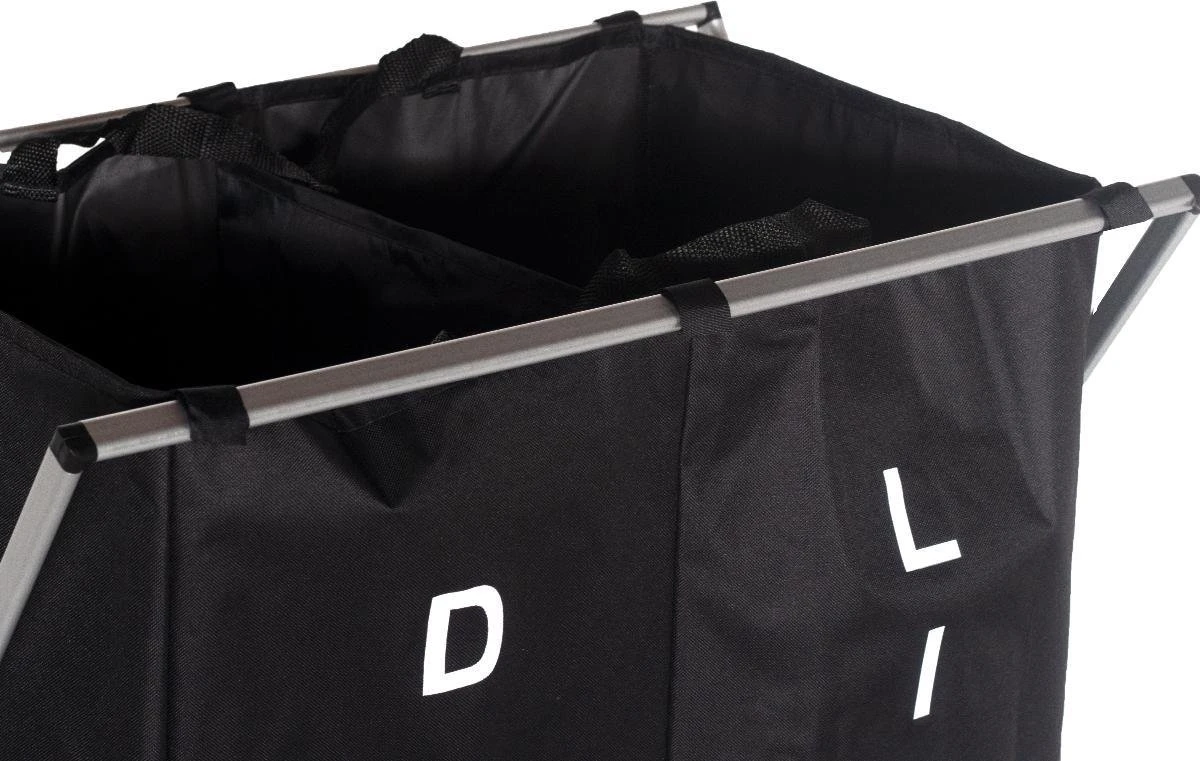 Wassorteerder - Wasmand Met 2 Vakken - Opvouwbaar - Zwart - Goets 4 Wassorteerder - Wasmand Met 2 Vakken - Opvouwbaar - Zwart - Goets - Afbeelding 2