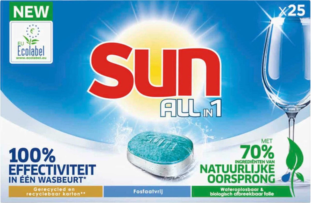 SUN® Sun All-in-1 Normaal Vaatwastabletten - 7 X 25 Tabletten - Voordeelverpakking 13 SUN® Sun All-in-1 Normaal Vaatwastabletten - 7 X 25 Tabletten - Voordeelverpakking - Afbeelding 11