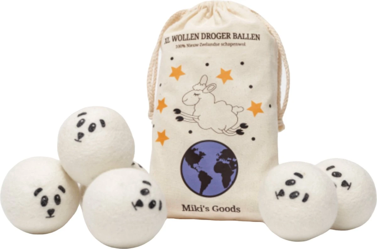 Miki's Goods® XL Wollen Drogerballen 6 Stuks - Panda Wasballen - Duurzaam - Wasbol - 100% Nieuw-Zeelandse Schapenwol - Wasbollen - Herbruikbaar- Droogballen - Snellere Droogtijd - Zuigt Dierenharen Op 3 Miki's Goods® XL Wollen Drogerballen 6 Stuks - Panda Wasballen - Duurzaam - Wasbol - 100% Nieuw-Zeelandse Schapenwol - Wasbollen - Herbruikbaar- Droogballen - Snellere Droogtijd - Zuigt Dierenharen Op