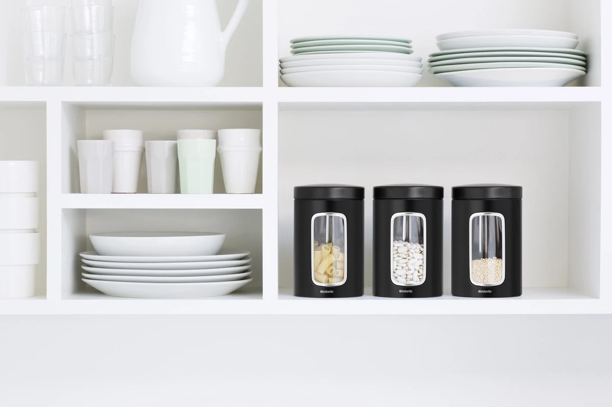 Brabantia Voorraadbussen - 1,4 L - Matt Black - 3 Stuks - Met Venster 4 Brabantia Voorraadbussen - 1,4 L - Matt Black - 3 Stuks - Met Venster - Afbeelding 2