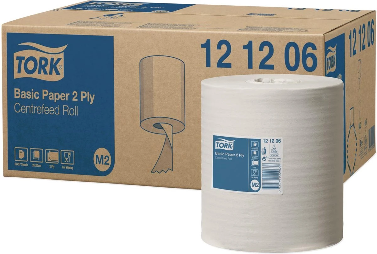 Poetsrol Tork M2 121206 2-laags - 20cm X 160m - 6 Rollen 4 Poetsrol Tork M2 121206 2-laags - 20cm X 160m - 6 Rollen - Afbeelding 2